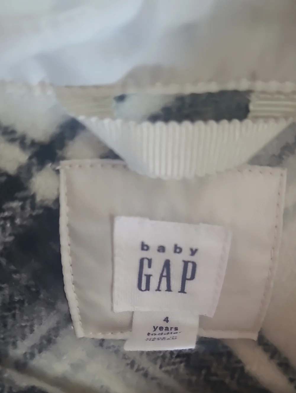 Baby Gap Kids Cream & Black Plaid Shacket Jacket, Size 4T